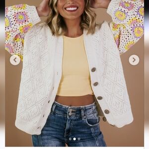 POL Cream Knit Cardigan with Granny Square Sleeves